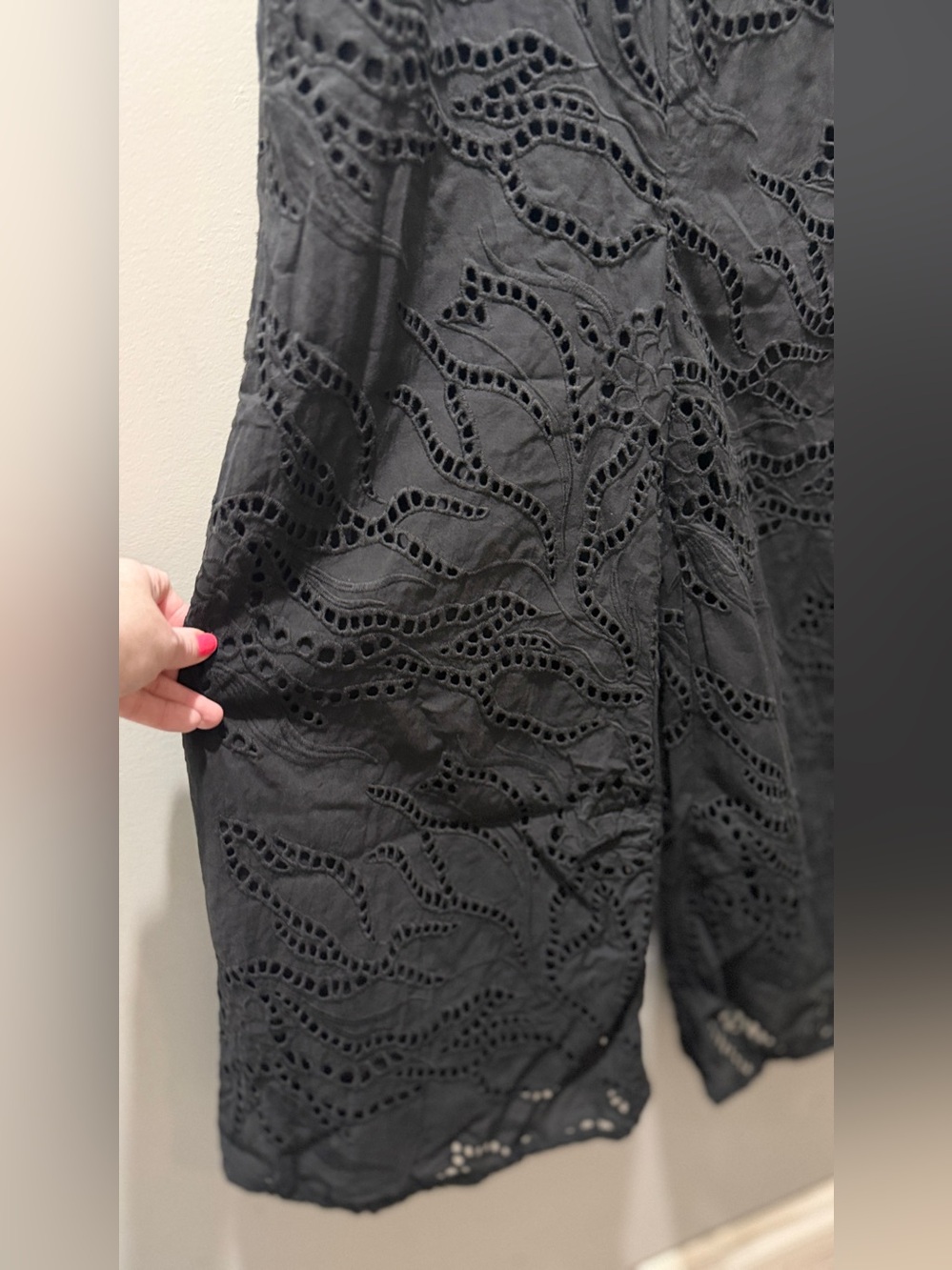 Anthropologie Maeve Chrysanthemum Eyelet Wide-Leg Jumpsuit - Black - Picture 4 of 8